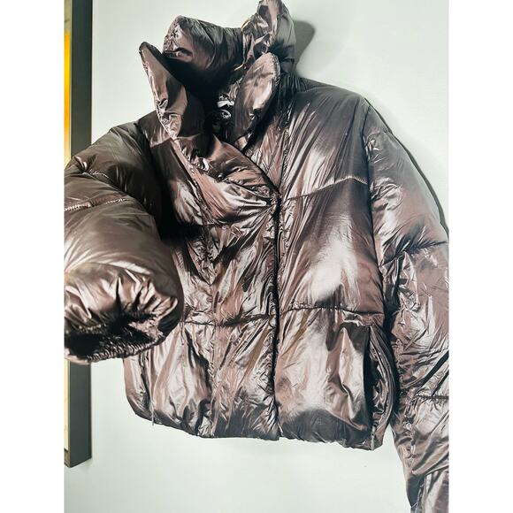 SAVE THE DUCK Ishya Puffer Black Brown Copper Moto Quilted Coat Jacket Size S - Picture 8 of 14